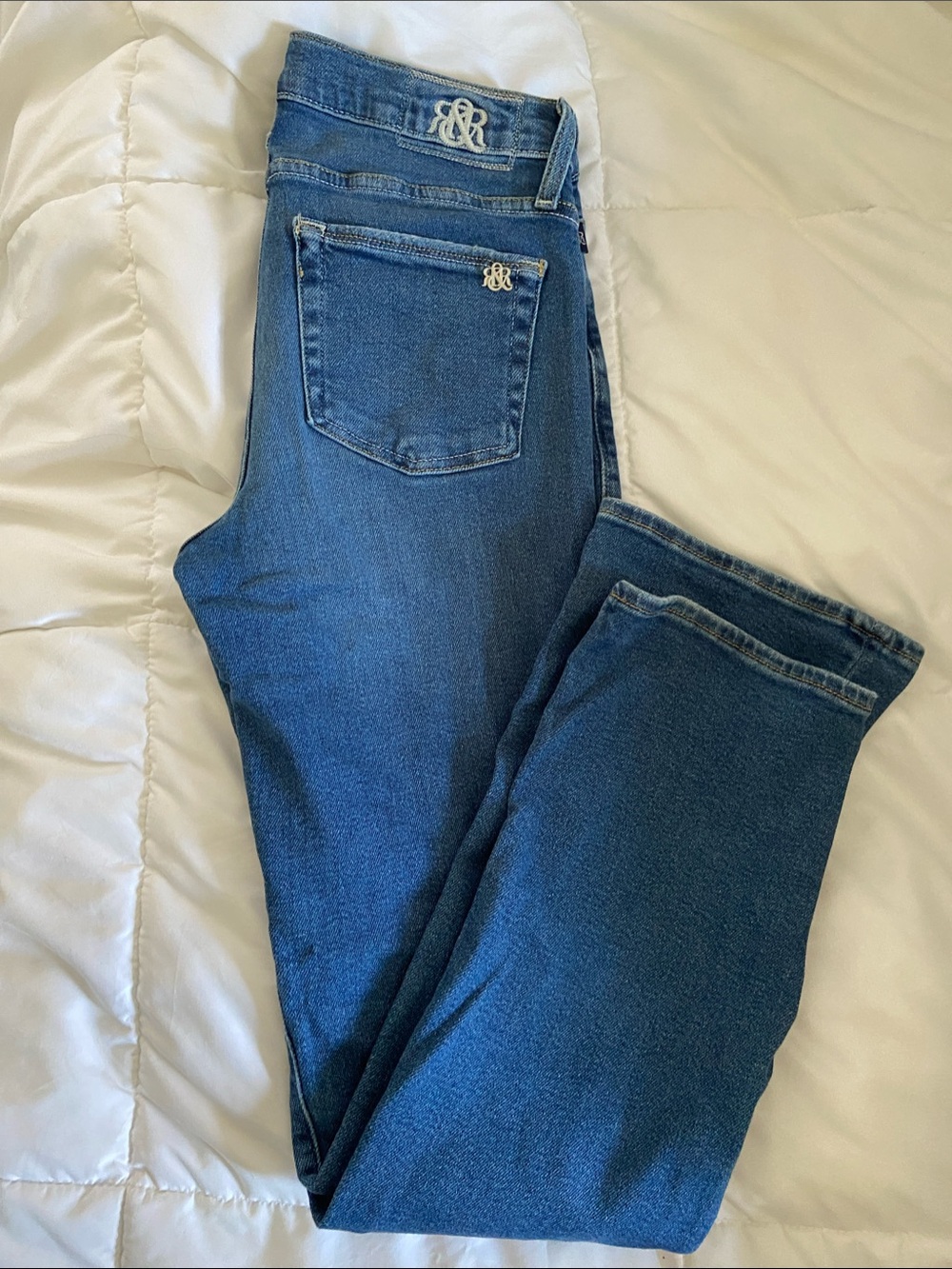 Rock & Republic High-Rise Blue Denim Jeans with Signature Logo